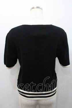 画像2: PINK HOUSE / 裾ストライプ半袖ニットトップス  ブラック I-26-01-31-030-LO-TO-SA-ZI