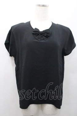 画像1: INGEBORG / リボン付き後ろボタン半袖ブラウス  ブラック I-26-01-31-036-LO-BL-SA-ZI