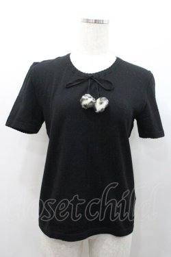 画像1: INGEBORG / レオパードファーポンポン付きプルオーバー L ブラック I-26-01-31-037-LO-TO-SA-ZI