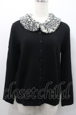 画像1: INGEBORG / レオパードファー襟付きカーディガン L ブラック I-26-01-31-039-LO-TO-SA-ZI