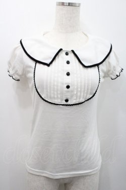 画像1: Ank Rouge / フロントピンタック半袖カットソー  白ｘ黒 I-26-01-31-005-CA-TO-SA-ZI