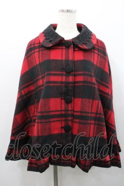 画像1: Ank Rouge / レース使いチェック柄ケープ  赤Ｘ黒チェック I-26-01-31-046-CA-CO-SA-ZI
