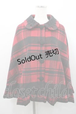 画像1: Ank Rouge / レース使いチェック柄ケープ  赤Ｘ黒チェック I-26-01-31-046-CA-CO-SA-ZI