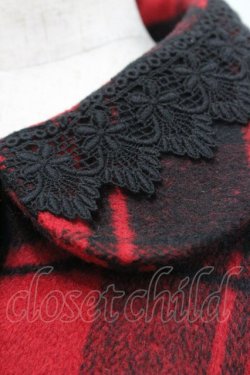 画像3: Ank Rouge / レース使いチェック柄ケープ  赤Ｘ黒チェック I-26-01-31-046-CA-CO-SA-ZI