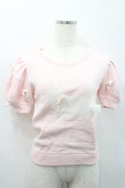 画像1: Swankiss / ウサギ柄半袖ニット  ピンク I-26-01-31-007-CA-TO-SA-ZI