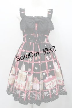 画像1: BABY,THE STARS SHINE BRIGHT / Love ring Present Box柄パティージャンパースカート  黒 I-26-01-31-060-BA-OP-SA-ZI