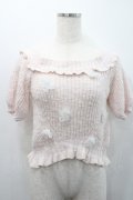 LIZ LISA / フラワーモチーフ付き半袖パフスリーブニットトップス  ピンク I-26-01-31-008-LO-TO-SA-ZI