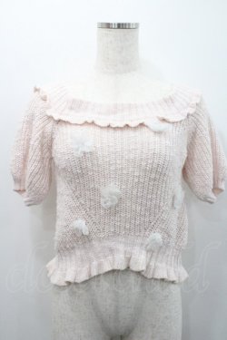 画像1: LIZ LISA / フラワーモチーフ付き半袖パフスリーブニットトップス  ピンク I-26-01-31-008-LO-TO-SA-ZI