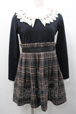 画像1: Ank Rouge / タータンチェック切り替え長袖ワンピース  黒ｘグレーチェック I-26-01-31-069-CA-OP-SA-ZI