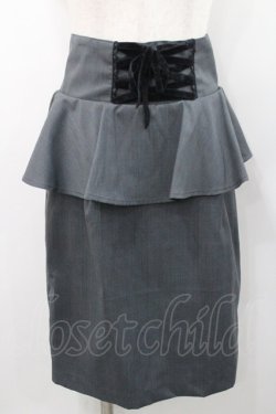 画像1: Ank Rouge / ハイウエストチェックペプラムタイトスカート  黒チェック I-26-01-31-087-CA-SK-SA-ZI