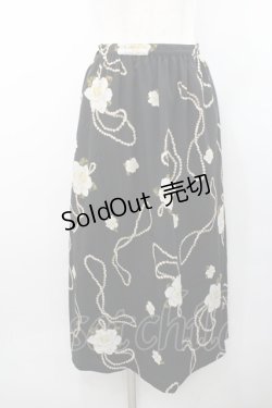 画像1: INGEBORG / パール&バラ柄スカート  ブラック I-26-01-31-090-LO-SK-SA-ZI