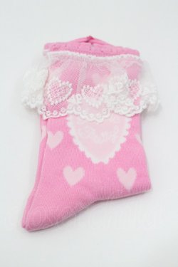 画像1: Angelic Pretty / Diner Heartクルー丈ソックス  ピンク I-26-01-31-102-AP-ZA-SA-ZI