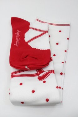 画像2: Angelic Pretty / トゥシューズ風オーバーニー  白Ｘ赤 I-26-01-31-114-AP-ZA-SA-ZI