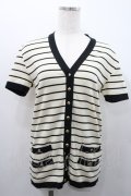 INGEBORG / ストライプ半袖カーディガン  アイボリー×ブラック I-26-01-31-024-LO-TO-SA-ZI