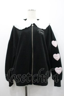 画像1: Honey Cinnamon / うさぎさん&ハートワッペンボアブルゾン  黒Ｘ白Ｘピンク I-26-02-01-069-LO-JA-SA-ZI