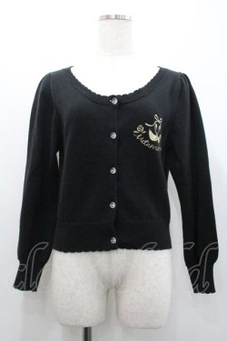 画像1: metamorphose / リボンスワン刺繍ニットカーディガン  黒Ｘゴールド I-26-02-01-076-ME-TO-SA-ZI