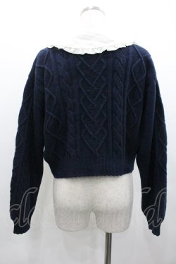 画像2: Emily Temple cute / 衿付きケーブル編みニット  ネイビー I-26-02-01-077-ET-BL-TE-ZI