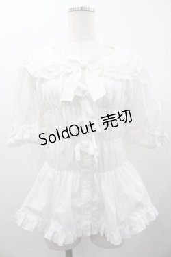 画像1: metamorphose / 【プラスサイズ】シャーリング半袖ブラウス 2 白 I-26-02-01-094-ME-BL-SA-ZI