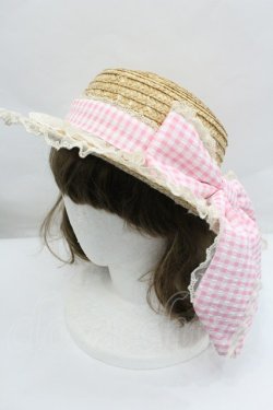 画像1: Angelic Pretty / Lovelyチェックストローハット  ピンク I-26-02-01-103-AP-AC-TE-ZI