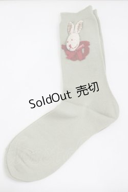 画像1: WONDERFUL WORLD / うさぎさん編みぐるみソックス  グリーン I-26-02-01-122-LO-ZA-SA-ZI