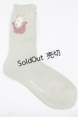 画像2: WONDERFUL WORLD / うさぎさん編みぐるみソックス  グリーン I-26-02-01-122-LO-ZA-SA-ZI