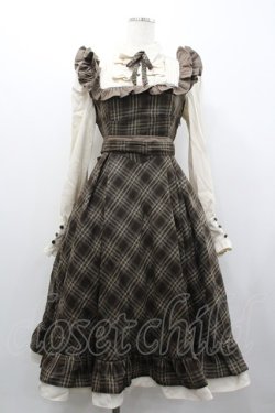 画像1: 胡桃木（海外ロリィタ） / タータンチェックン長袖ワンピース M ブラウンＸアイボリー I-26-02-01-024-LO-OP-SA-ZI