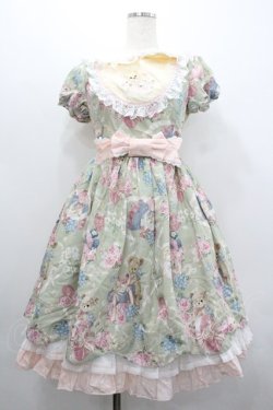 画像1: Angel's Heart / くまBOX総柄半袖ワンピース M グリーン I-26-02-01-025-EL-OP-SA-ZI