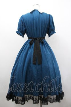 画像2: With Puji / 薔薇レース襟ストライプ半袖ワンピース M 青Ｘ白 I-26-02-01-026-EL-OP-SA-ZI