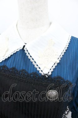 画像3: With Puji / 薔薇レース襟ストライプ半袖ワンピース M 青Ｘ白 I-26-02-01-026-EL-OP-SA-ZI