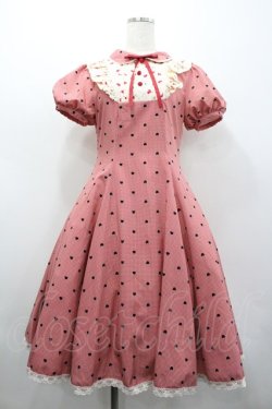 画像1: With Puji / ハートチェックプリント半袖ワンピース  赤チェックｘ黒 I-26-02-01-028-EL-OP-SA-ZI