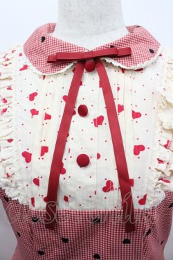 画像3: With Puji / ハートチェックプリント半袖ワンピース  赤チェックｘ黒 I-26-02-01-028-EL-OP-SA-ZI