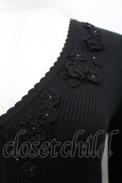 画像2: PINK HOUSE / モチーフ付きリブVネックカーディガン L ブラック I-26-02-06-031-LO-TO-SA-ZI