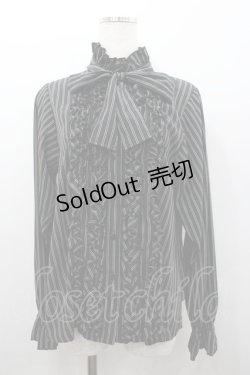 画像1: Physical Drop / ストライプリボンタイブラウス  黒ｘグレー I-26-02-06-004-LO-BL-SA-ZI