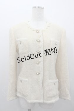 画像1: PINK HOUSE / フラワーモチーフ付きツイード調ノーカラージャケット M キナリ I-26-02-06-034-LO-JA-SA-ZI