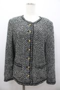 INGEBORG / ツイード調ノーカラージャケット L ブラック I-26-02-06-035-LO-JA-SA-ZI