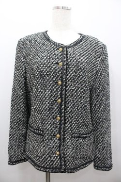 画像1: INGEBORG / ツイード調ノーカラージャケット L ブラック I-26-02-06-035-LO-JA-SA-ZI