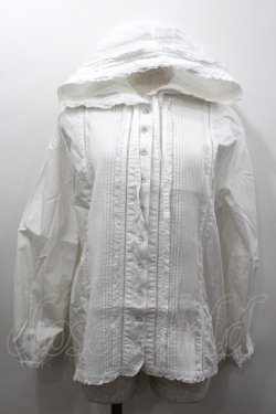 画像1: PINK HOUSE / ピンタックピコフリルフード長袖ブラウス  白 I-26-02-06-007-LO-BL-SA-ZI