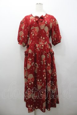 画像1: PINK HOUSE / カーネーションバスケット柄半袖ワンピース  レッド I-26-02-06-082-LO-OP-SA-ZI