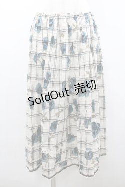 画像1: INGEBORG / チェック&花柄スカート 13号 アイボリー×ブラック×ブルー I-26-02-06-087-LO-SK-SA-ZI