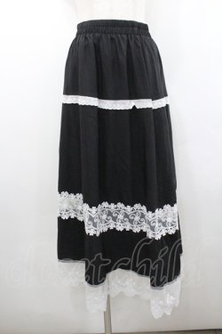 画像1: MARBLE / レース飾りティアードロングスカート  黒 I-26-02-06-092-GO-SK-AS-ZI