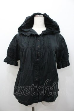 画像1: PINK HOUSE / フロントピンタックフリルフード長袖ブラウス  黒 I-26-02-06-009-LO-BL-SA-ZI