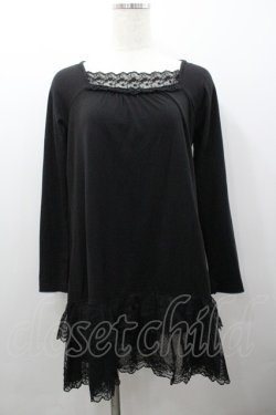 画像1: PINK HOUSE / 裾2段レース長袖トップス  ブラック I-26-02-06-011-LO-TO-SA-ZI