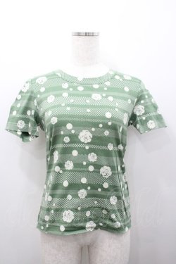 画像1: INGEBORG / 水玉ボーダーTシャツ M グリーン I-26-02-06-015-LO-TS-SA-ZI