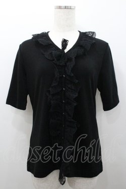 画像1: INGEBORG / レース付き半袖カーディガン L ブラック I-26-02-06-027-LO-TO-SA-ZI