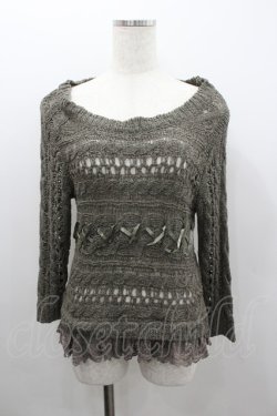 画像1: axes femme / リボン編み風ニットトップス  カーキ I-26-02-08-044-AX-TO-SA-ZI