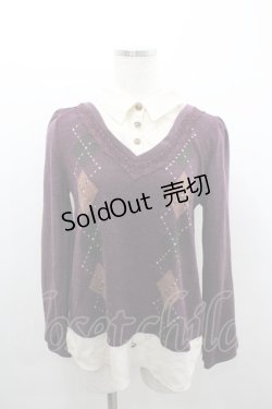 画像1: axes femme / アーガイルニット重ね風シャツトップス  パープルＸアイボリー I-26-02-08-047-AX-TO-SA-ZI