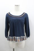 axes femme / 裾チェックフリルニットトップス  ネイビーＸブラウン I-26-02-08-050-AX-TO-SA-ZI