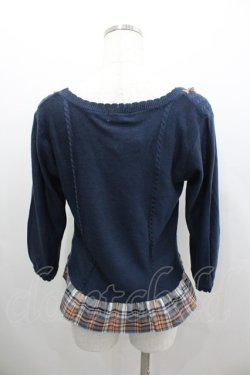画像3: axes femme / 裾チェックフリルニットトップス  ネイビーＸブラウン I-26-02-08-050-AX-TO-SA-ZI