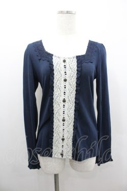 画像1: axes femme / フロントレースデザイントップス  ネイビーＸ白 I-26-02-08-051-AX-TO-SA-ZI