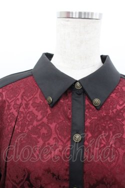 画像2: axes femme / ジャガード切替フレア袖ブラウス  黒Ｘボルドー I-26-02-08-054-AX-BL-SA-ZI